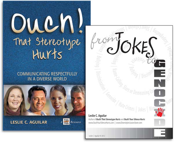 Covers for "Ouch! That Stereotype Hurts" Book and "From Jokes to Genocide" ePublication